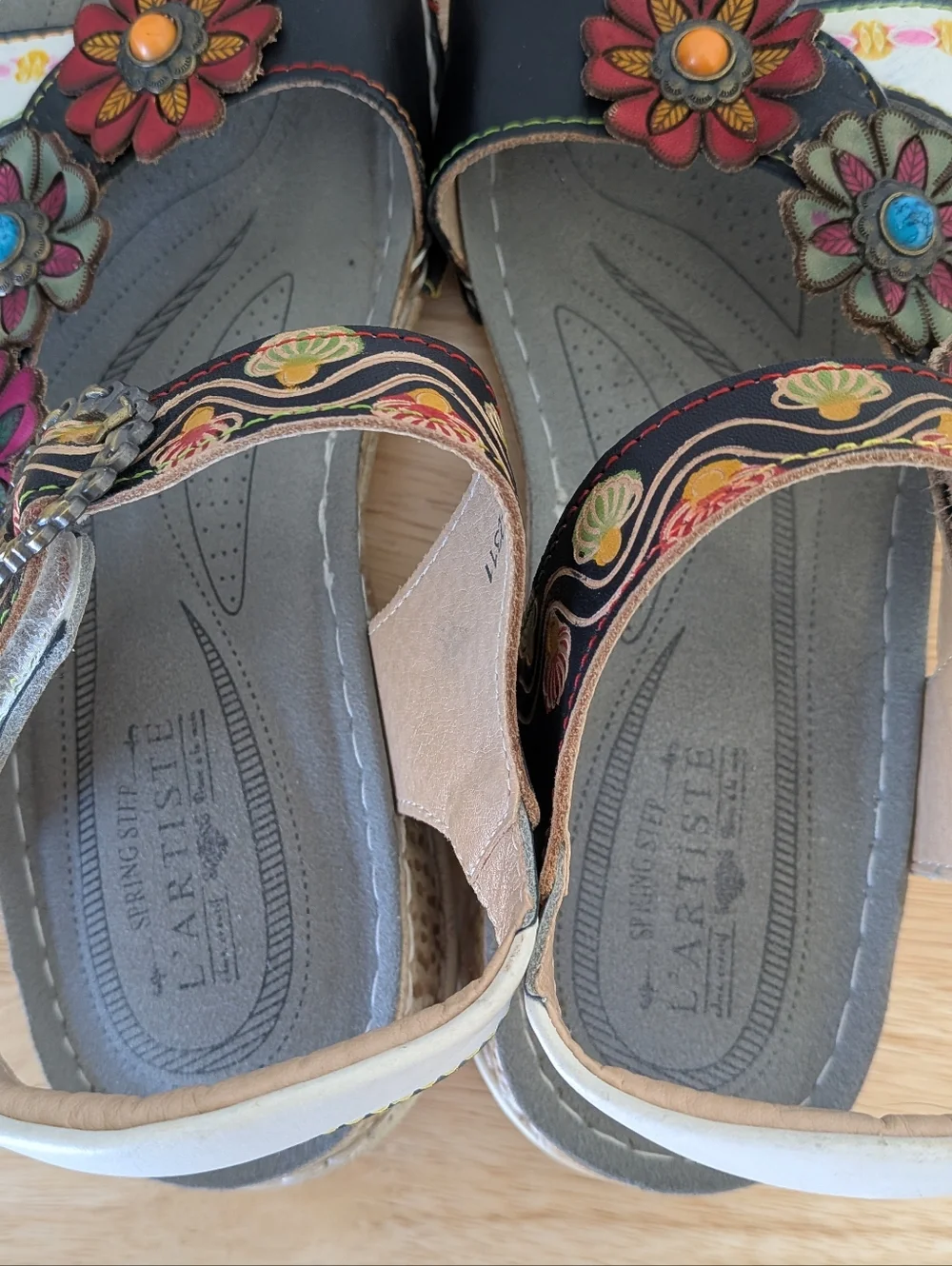 Spring Step L'artiste Nadira Floral Leather Sandal Size 37/7 Art To Wear - Picture 4 of 9
